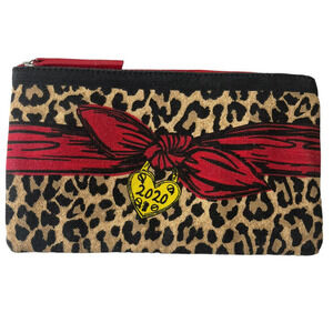 Brighton Red Heart Leopard Print Canvas Pouch Zippered Top Closure Purse Bag